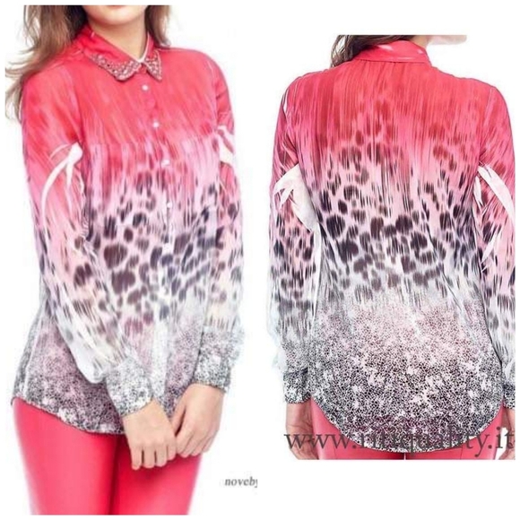 New GUESS Long Sleeve Studded Collar Shirt SZ S - Picture 1 of 4